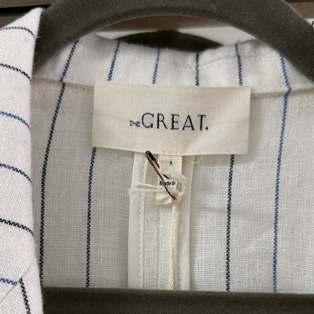 THE GREAT. Cream Striped Blazer - Picture 2 of 8